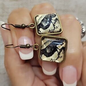 Vintage Poe Inspired Raven Earrings
